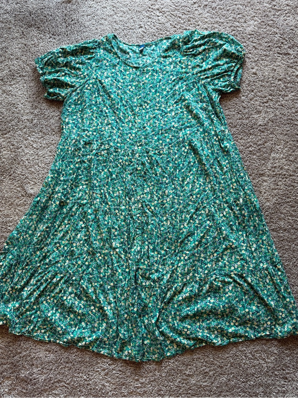 Green Floral Short-Sleeve Dress